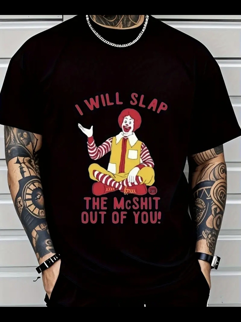 Black Graphic Tee with Yellow & Red Clown Print